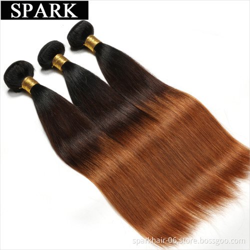 SPARK 1B/4/30 Ombre Brazilian Hair Straight Bundles with Closure Black to Dark Brown Silky Straight Virgin Human Hair